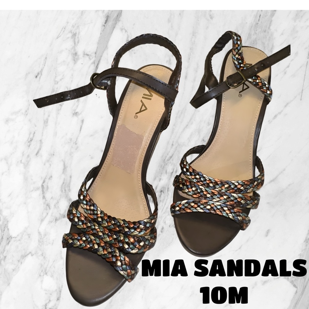 NWOT MIA Braided Strap Wedge Sandals Brown Multi | Size 10M | 4” Heel - Picture 2 of 10